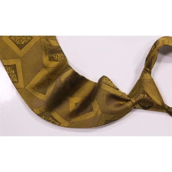 Gianni Versace Vintage 80's Gold Jacquard Woven Silk Necktie Tie